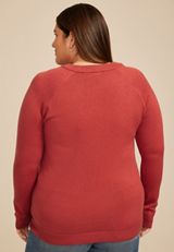 Plus Size Love Script Sweater, RED EARTH COMBO, small