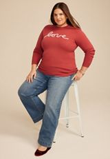 Plus Size Love Script Sweater, RED EARTH COMBO, small