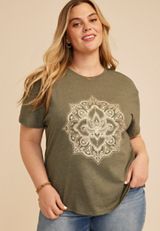 Plus Size Lotus Mandala Relaxed Fit Graphic Tee, C4153, small