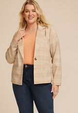 Plus Size Woven Plaid Blazer, C5872, small