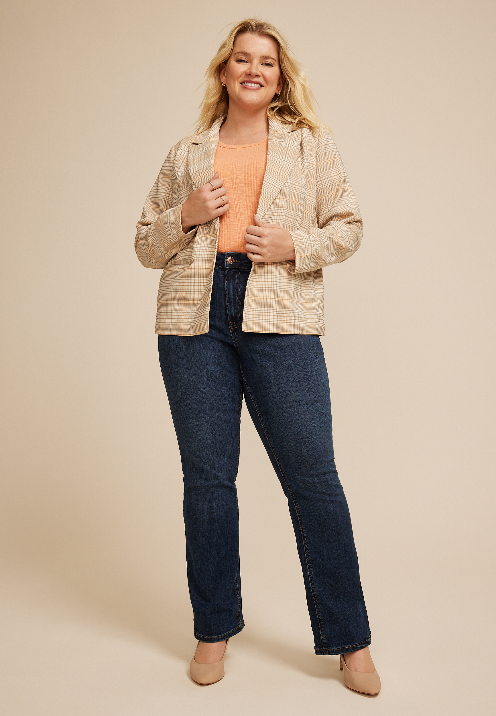 Plus Size Woven Plaid Blazer, C5872, large