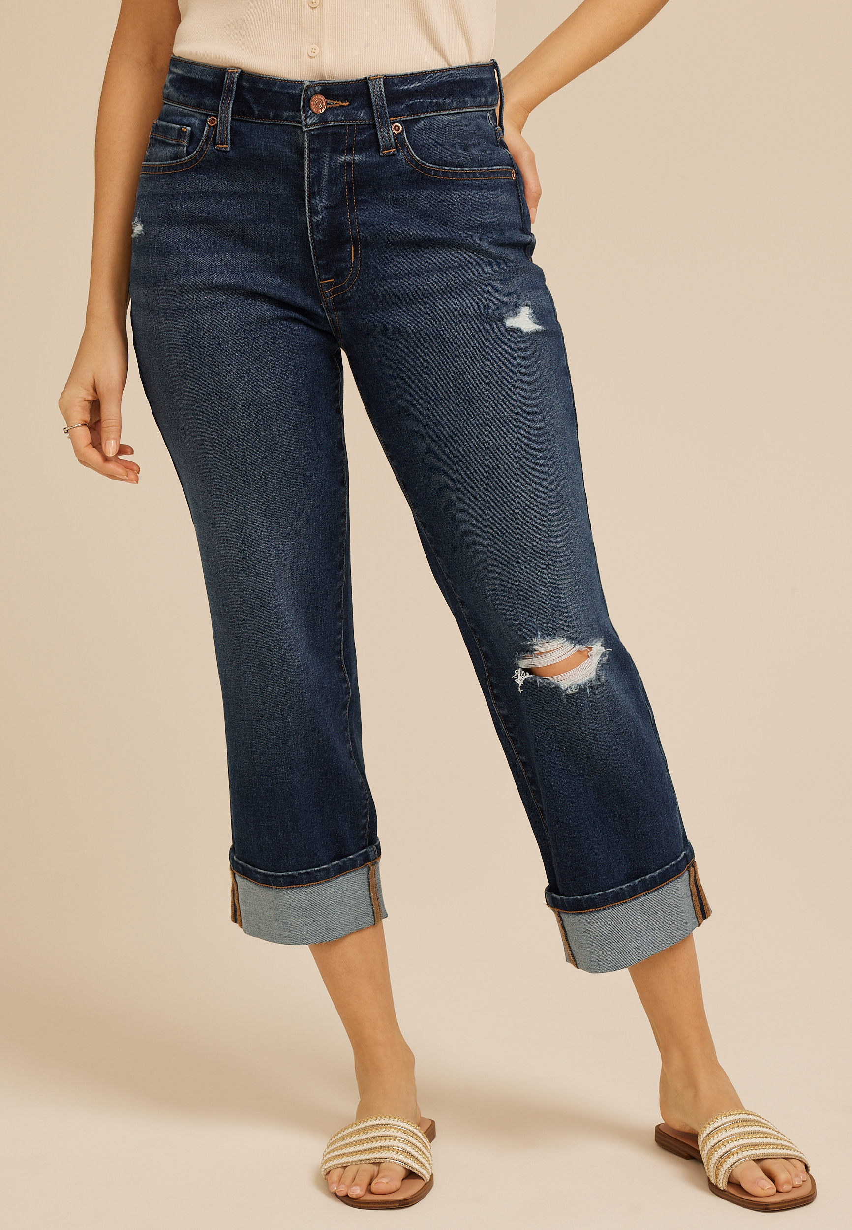 m jeans by maurices&trade; Dark High Rise Relaxed Straight Cropped Jean