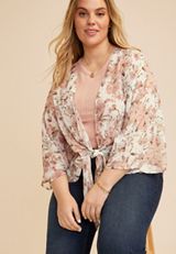 Plus Size Floral Chiffon Tie Front Kimono, C5487, small