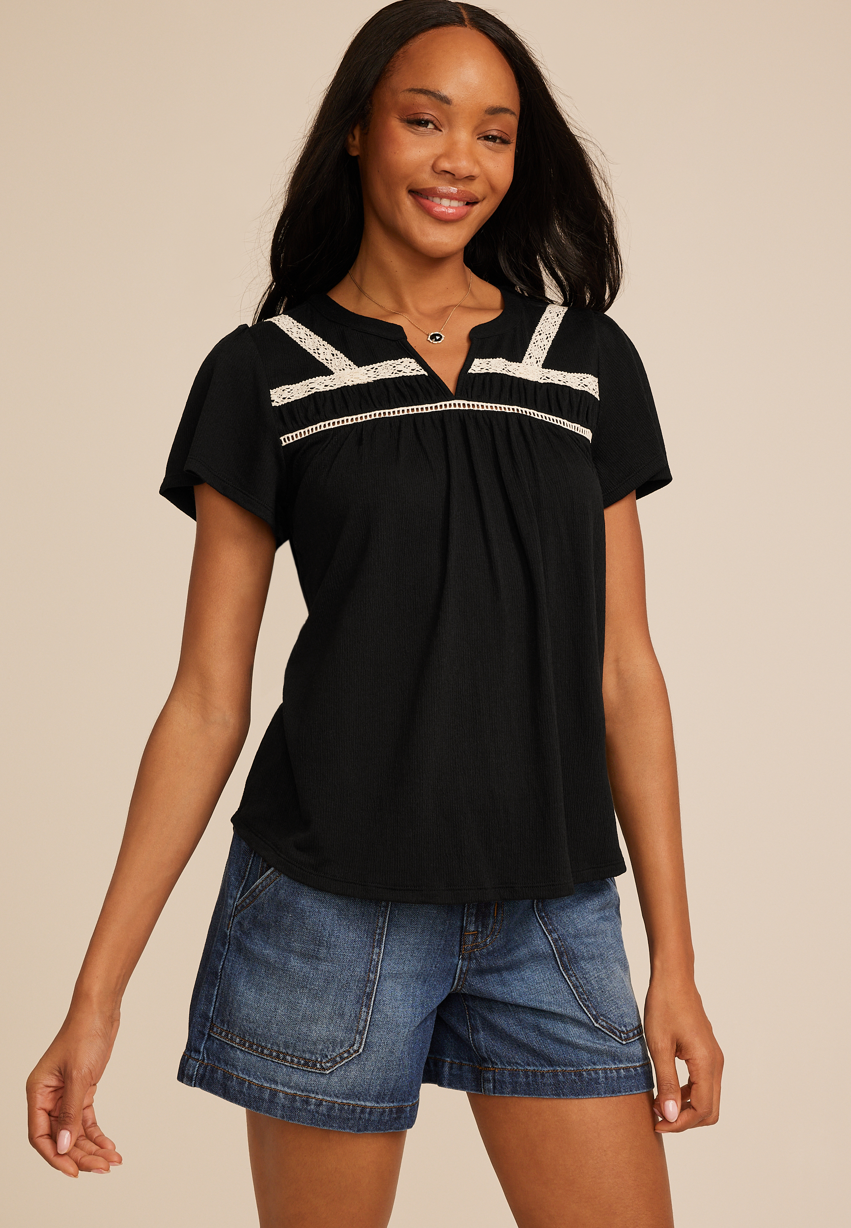 Crochet Trim Gauze Blouse