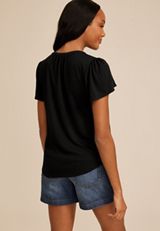 Crochet Trim Gauze Blouse, BLACK, small