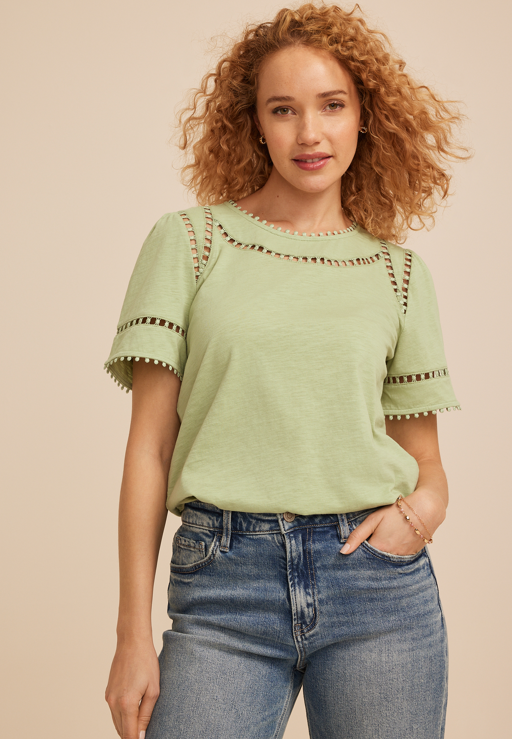 Lattice Trim Short Sleeve Tee