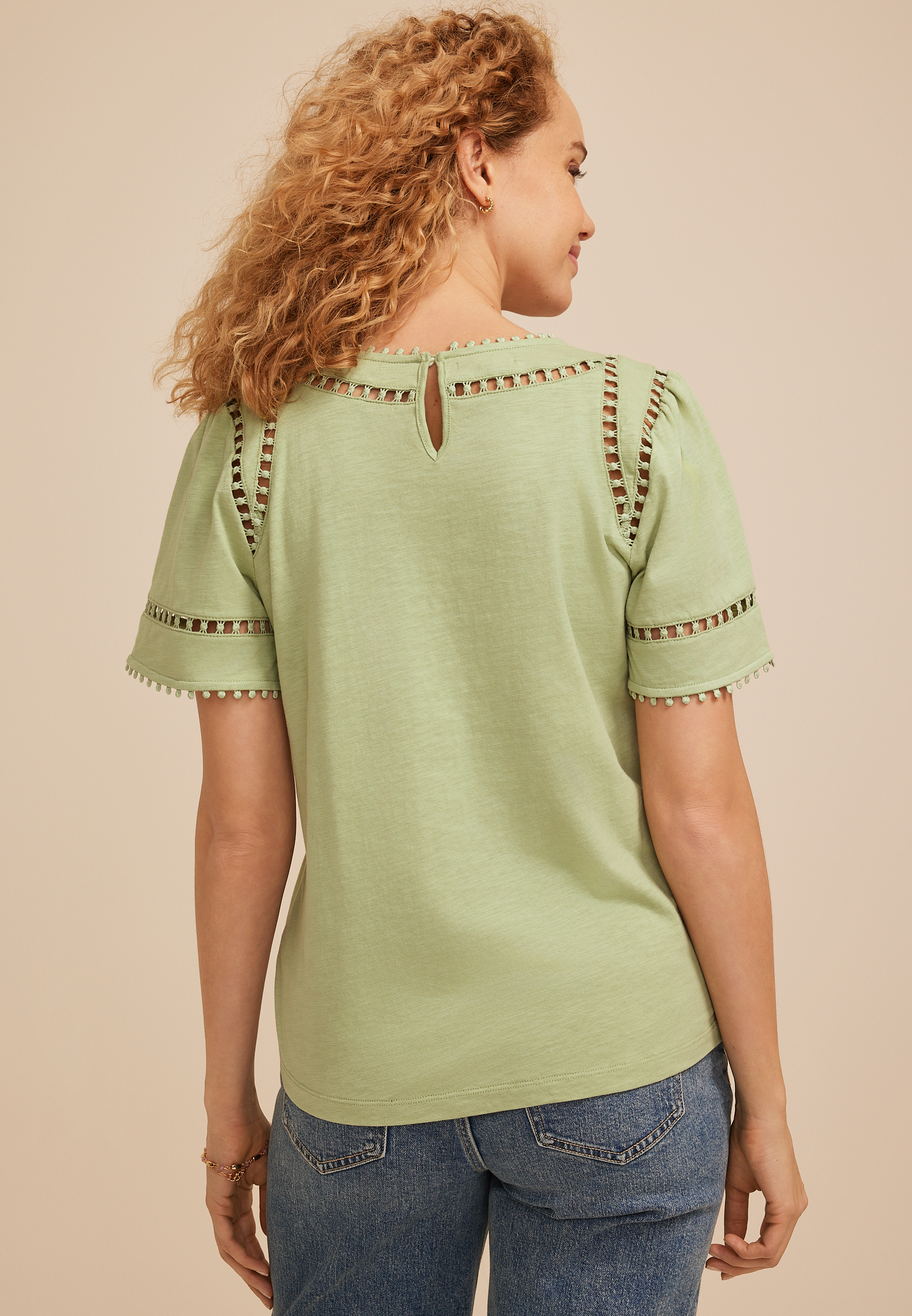 Lattice Trim Short Sleeve Tee, SWAMP, large