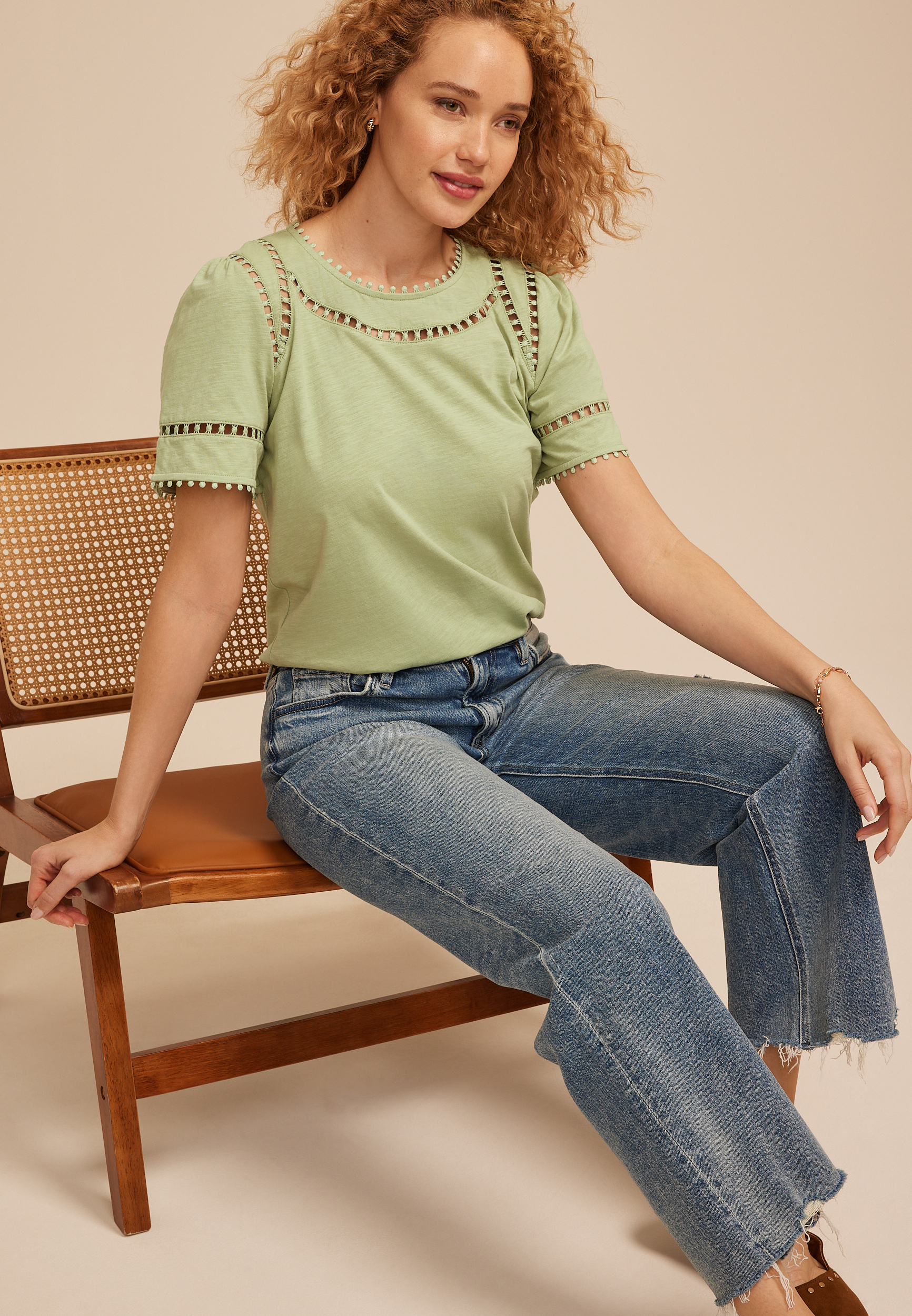 Lattice Trim Short Sleeve Tee, SWAMP, large