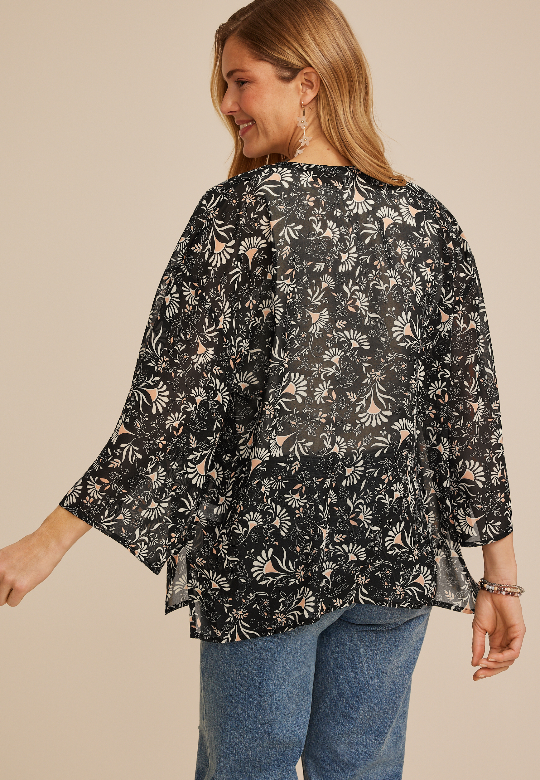 Printed Chiffon Kimono, C1756, large