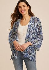 Printed Chiffon Kimono, C9389, small