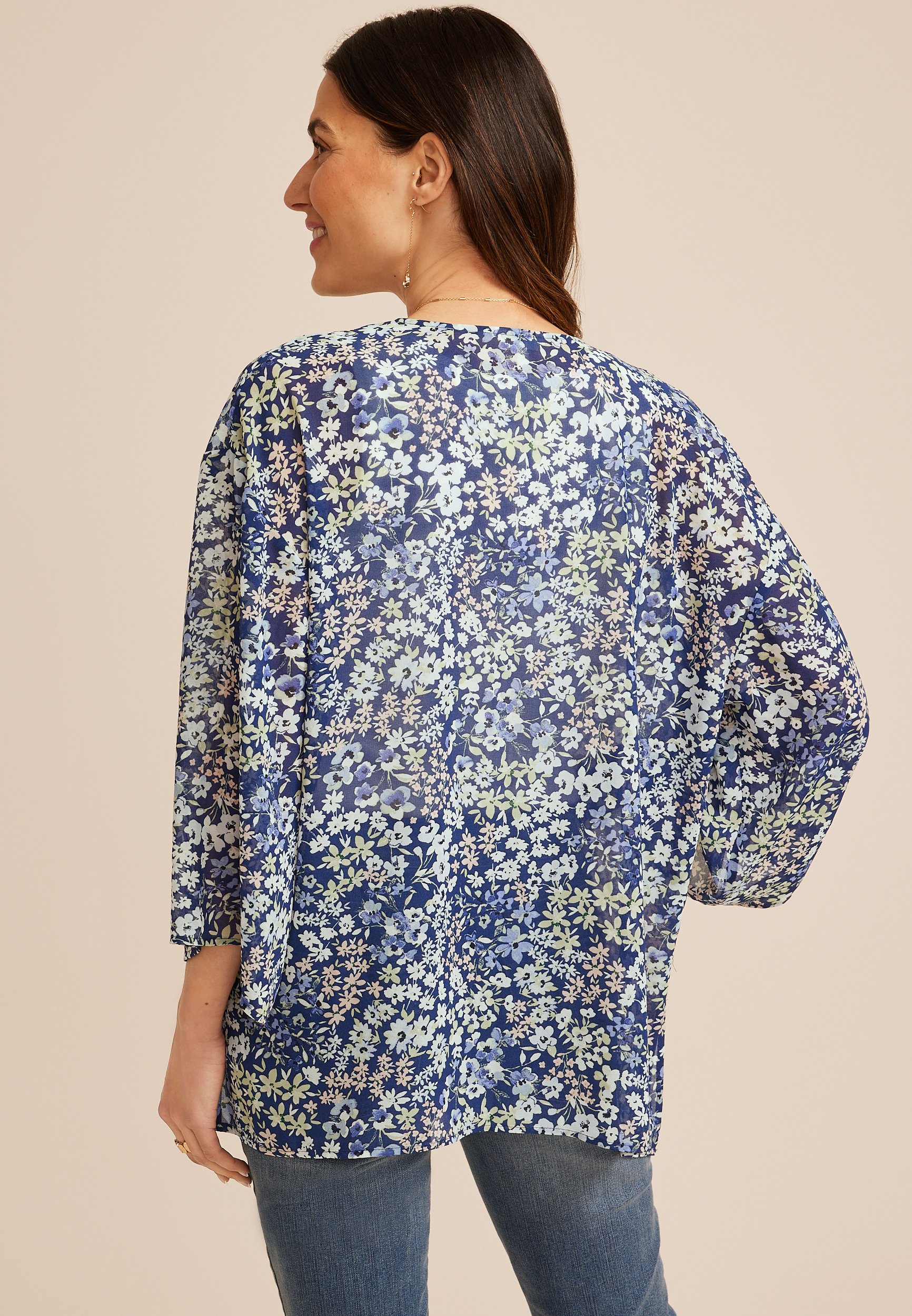 Printed Chiffon Kimono, C9389, large
