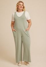 Plus Size Bare Washed Terry Jumpsuit, GREEN BAY, small
