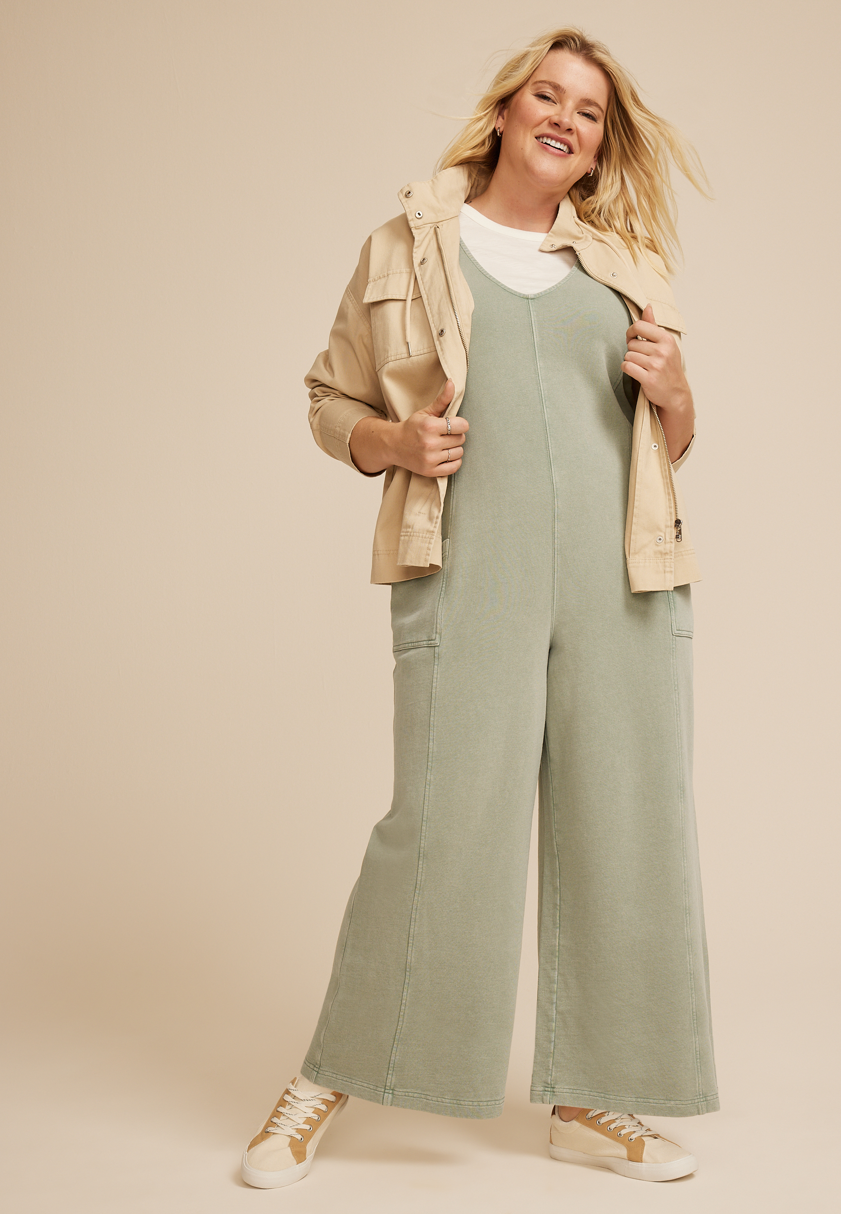Plus Size Bare Washed Terry Jumpsuit, GREEN BAY, large