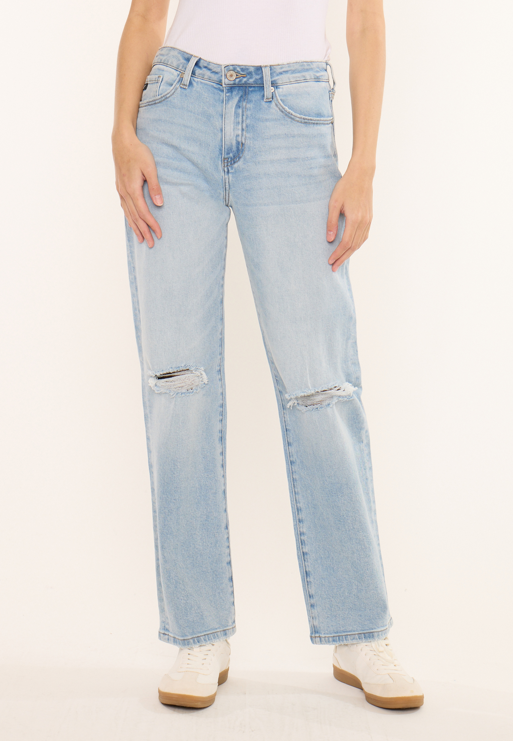 edgely&trade; High Rise Open Ripped Relaxed Straight Jean