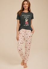 Dog Heart Print Jogger Pajama Pants, C1524, small