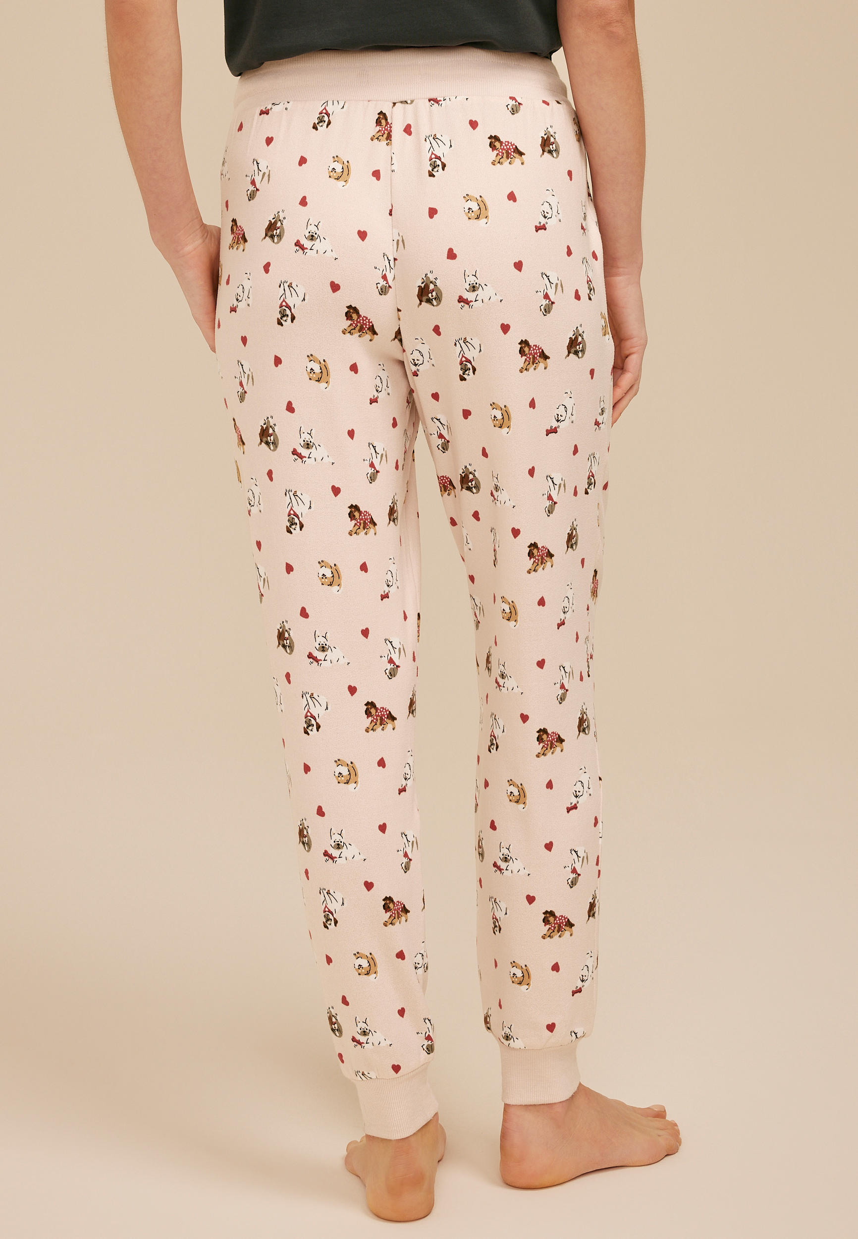 Dog Heart Print Jogger Pajama Pants, C1524, large