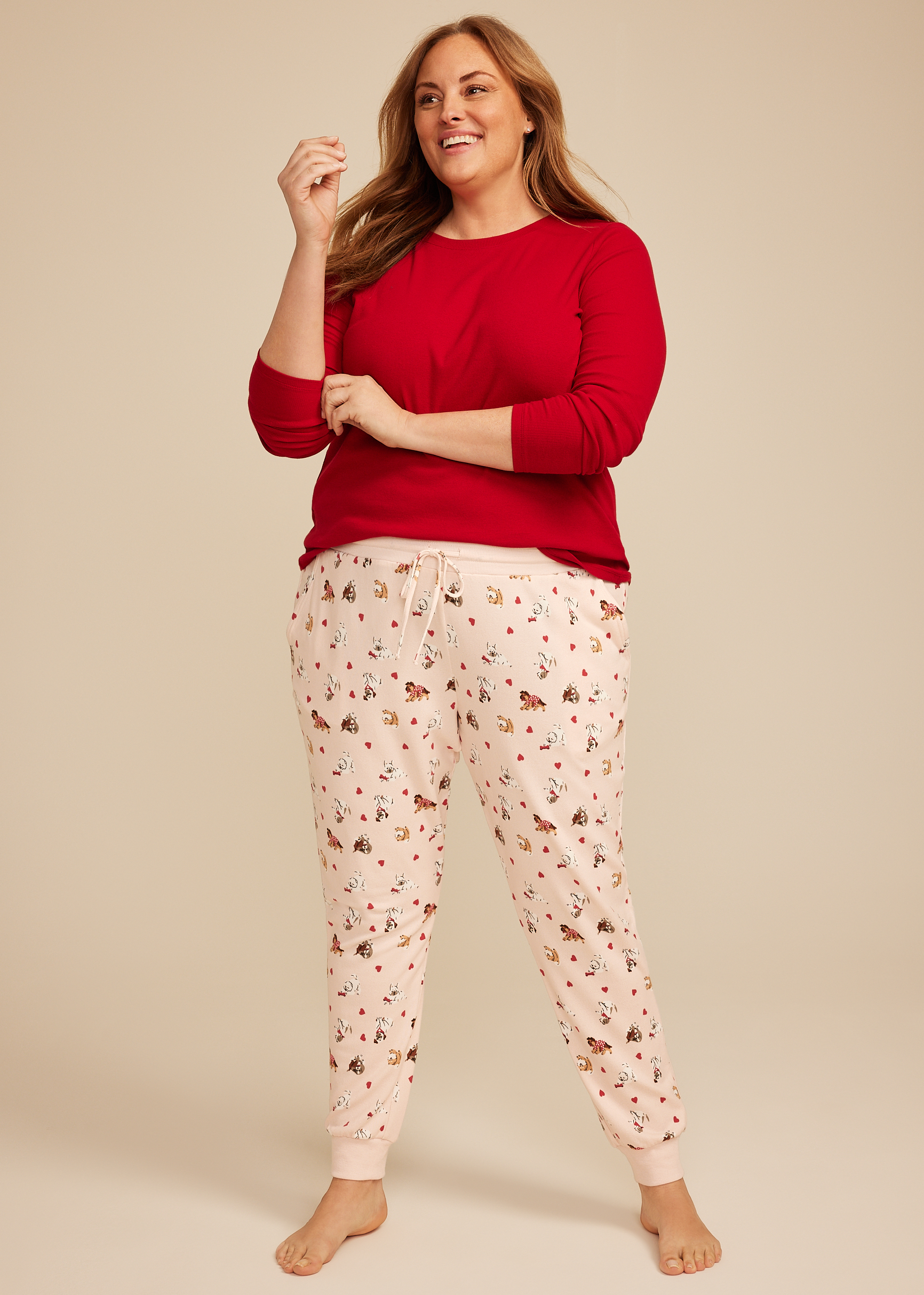 Plus Size Dog Heart Print Jogger Pajama Pants, C1524, large