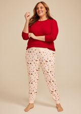 Plus Size Dog Heart Print Jogger Pajama Pants, C1524, small