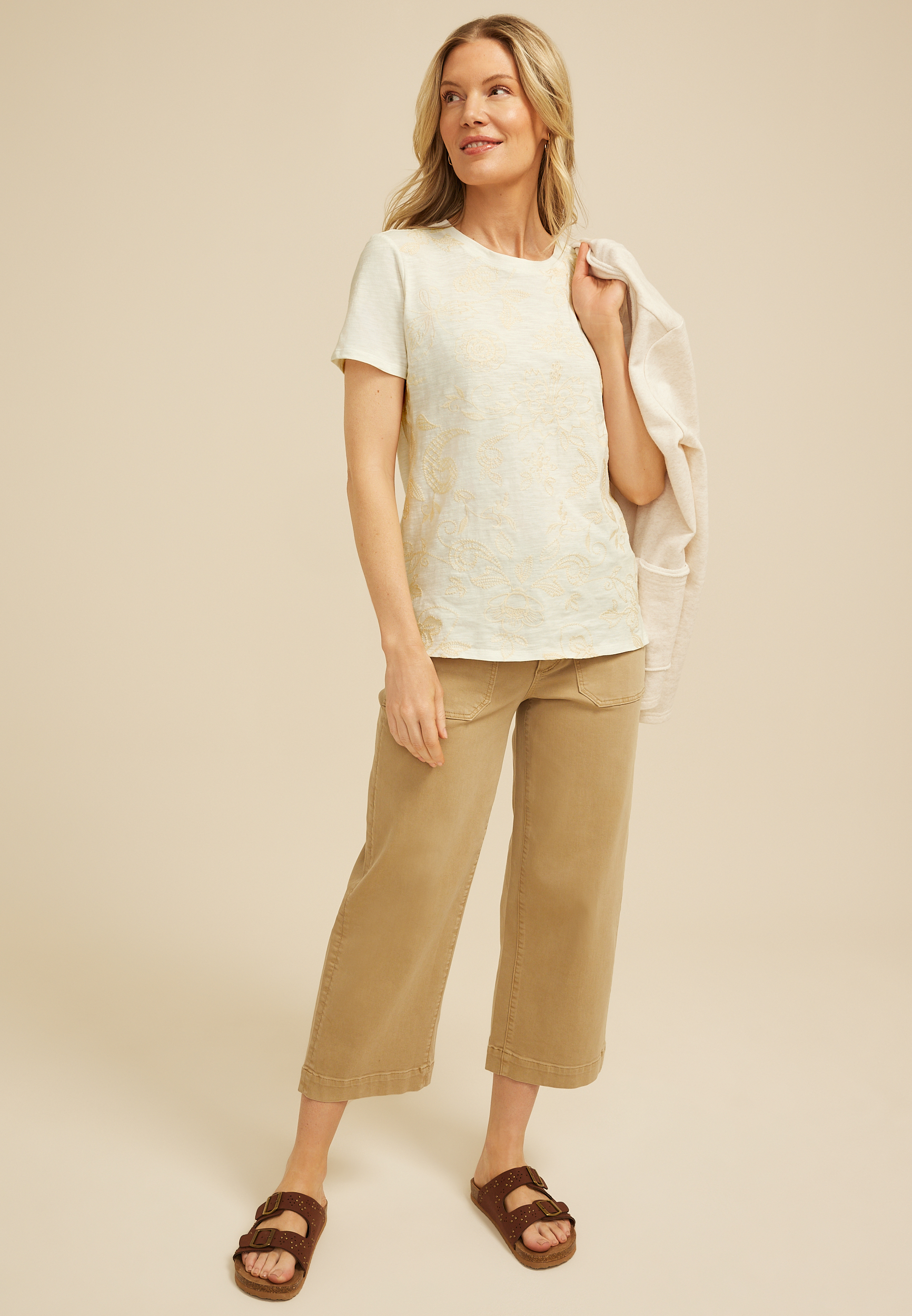 Embroidered Front Short Sleeve Tee, C223, large