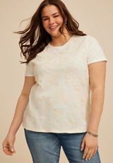 Plus Size Embroidered Front Short Sleeve Tee, C223, small