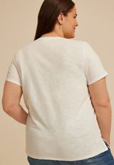 Plus Size Embroidered Front Short Sleeve Tee, C223, small
