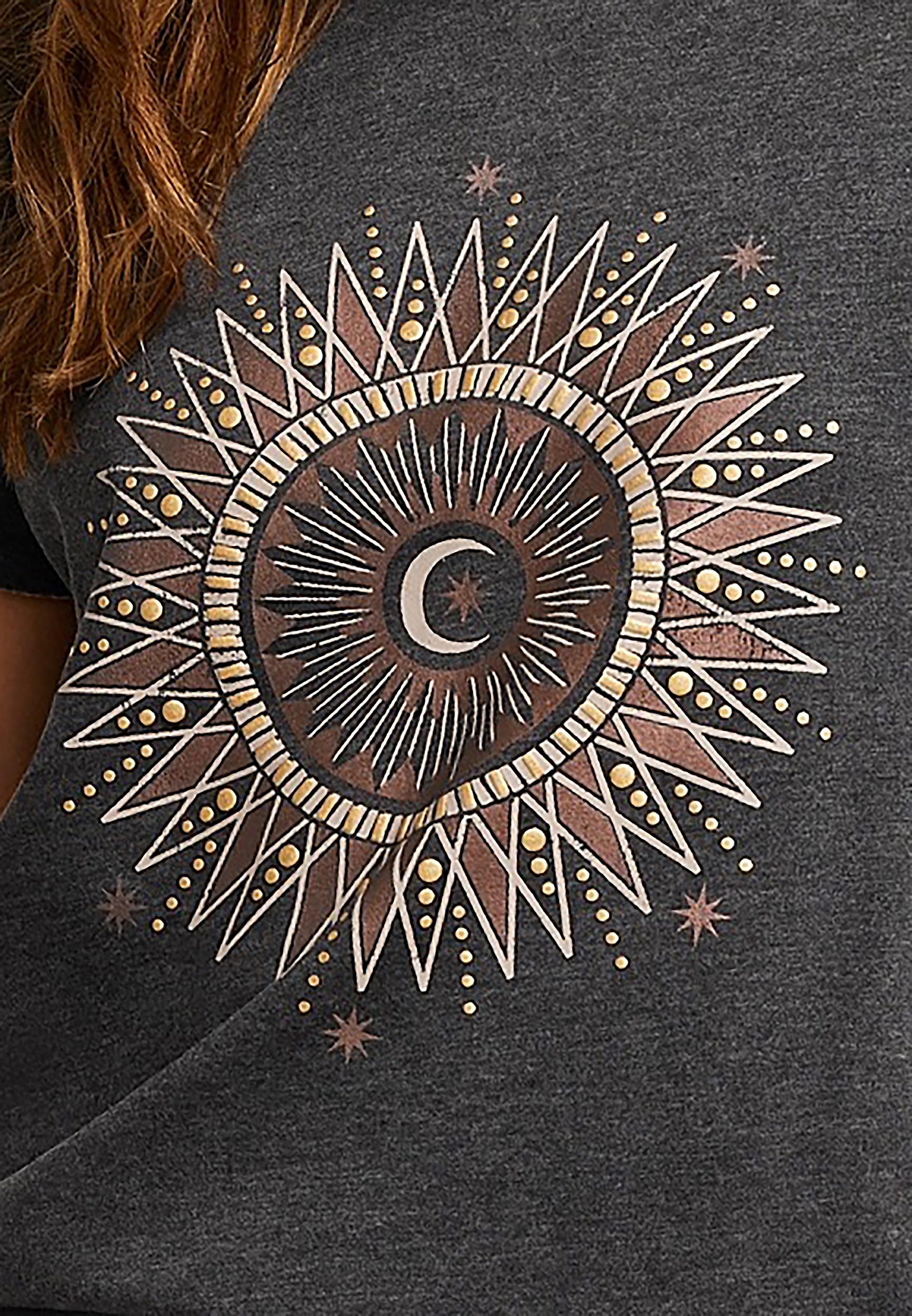Celestial Sun And Moon Classic Fit Graphic Tee, CHARCOAL, large