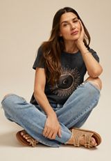 Celestial Sun And Moon Classic Fit Graphic Tee, CHARCOAL, small