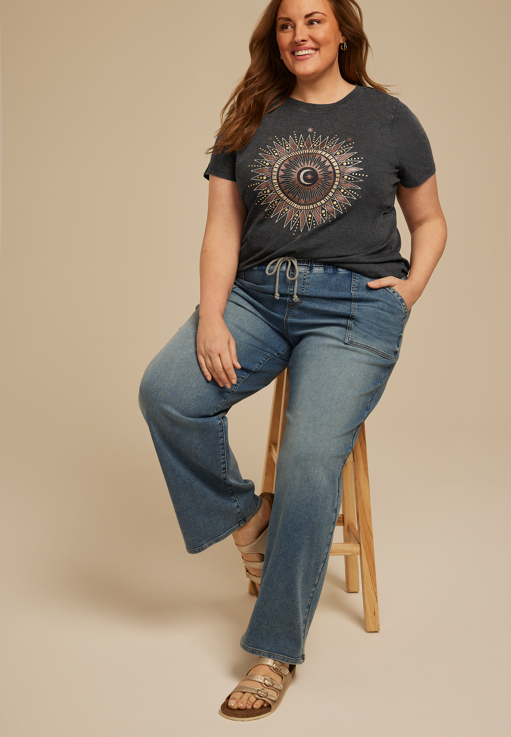Plus Size Celestial Sun And Moon Classic Fit Graphic Tee, C125, large