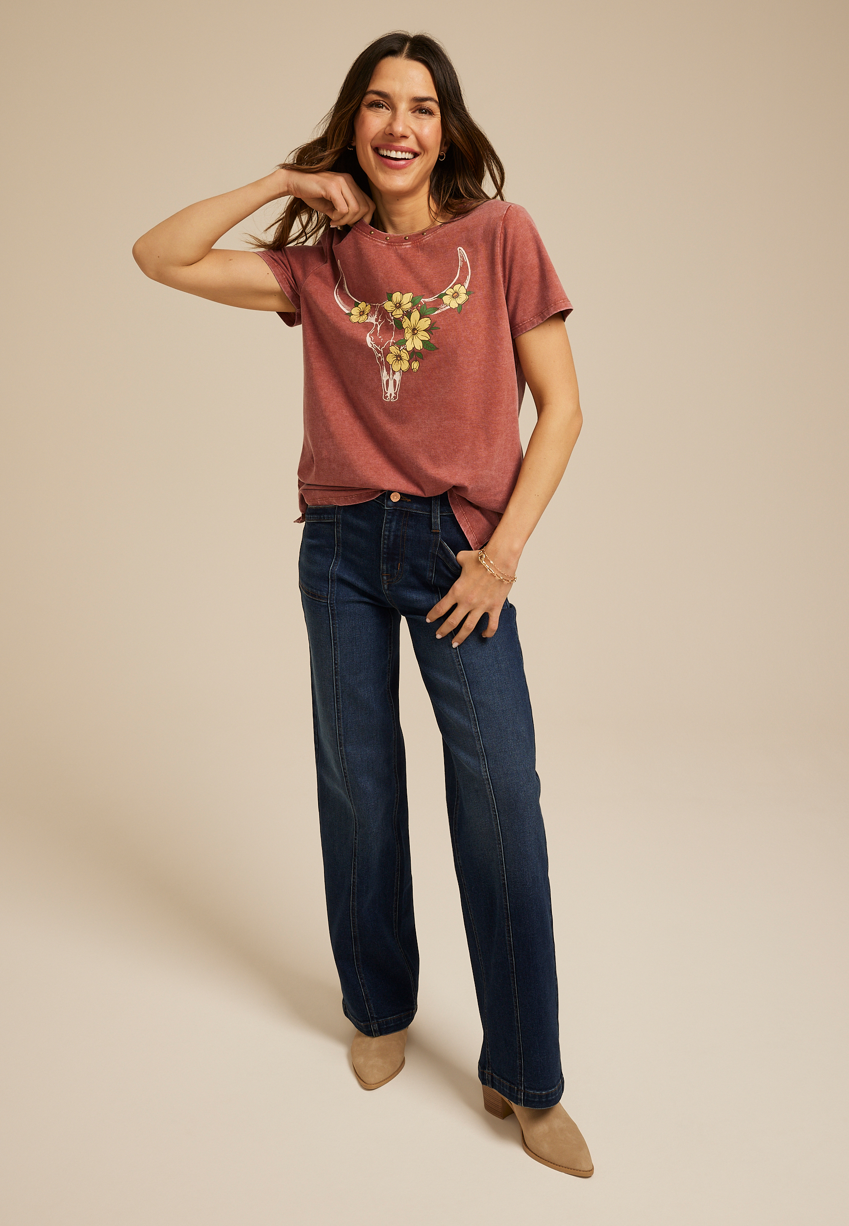 Studded Floral Longhorn Classic Fit Graphic Tee
