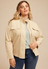 Plus Size Tan Canvas Utility Jacket, C210, small