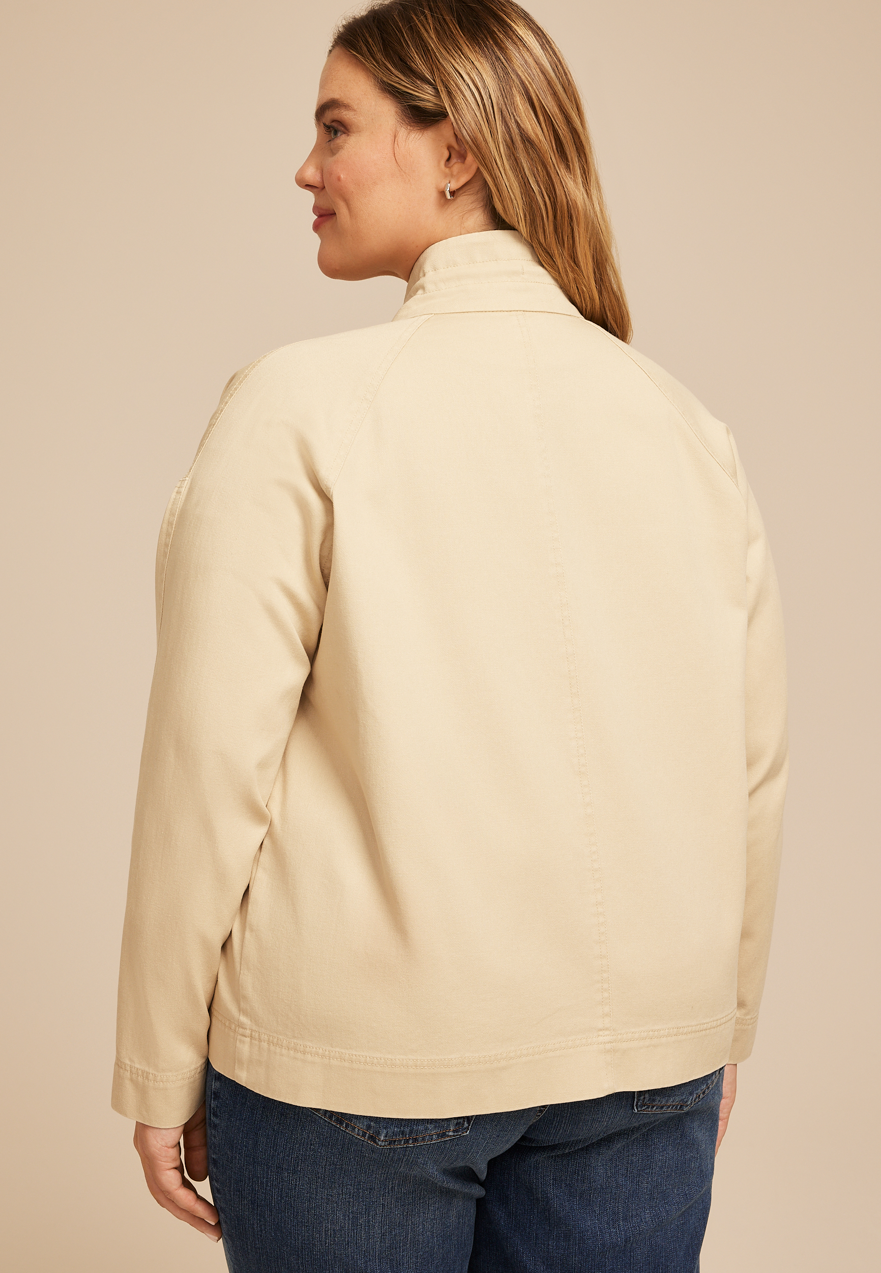 Plus Size Tan Canvas Utility Jacket, C210, large