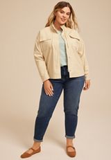 Plus Size Tan Canvas Utility Jacket, C210, small