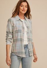 Washed Plaid Button Down Shirt, C5030, small