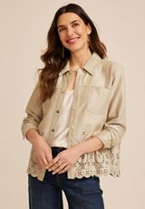 Faux Suede Scallop Hem Jacket, C210, small