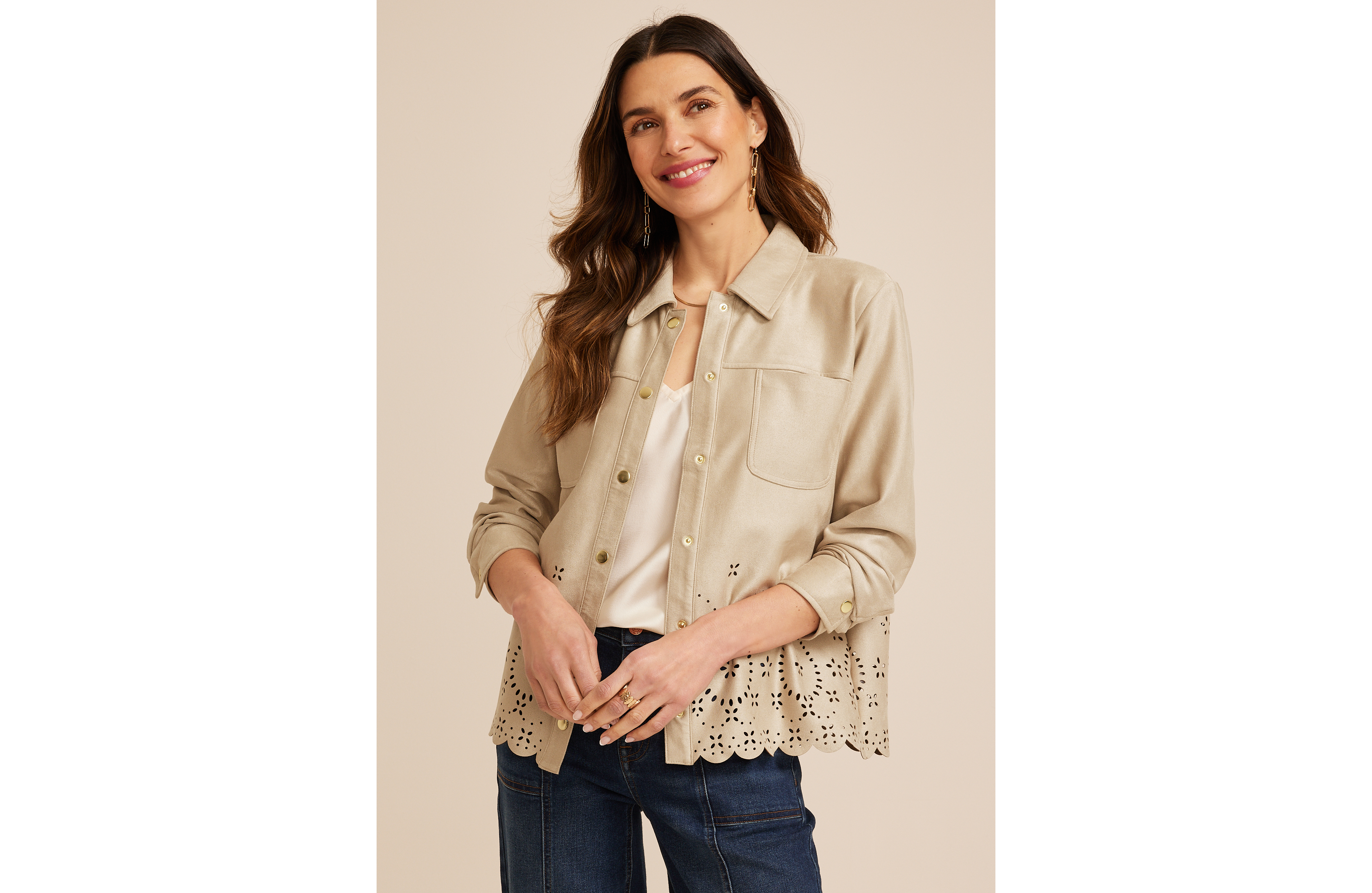 Faux Suede Scallop Hem Jacket