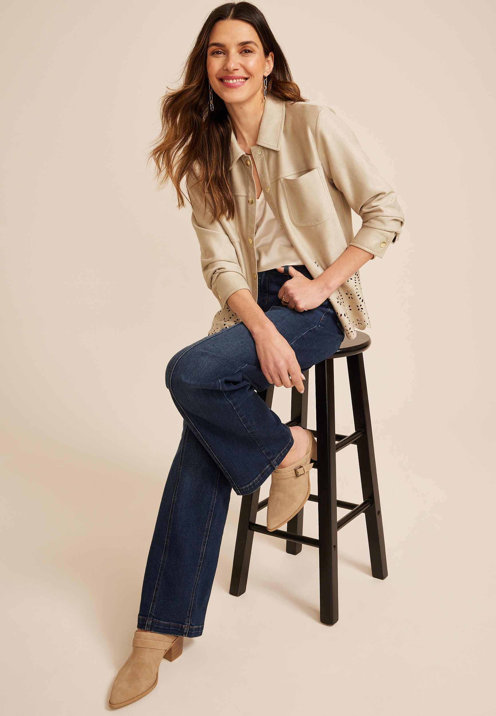 Faux Suede Scallop Hem Jacket, C210, large