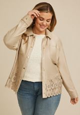 Plus Size Faux Suede Scallop Hem Jacket, C210, small