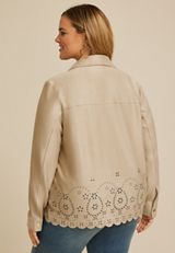 Plus Size Faux Suede Scallop Hem Jacket, C210, small