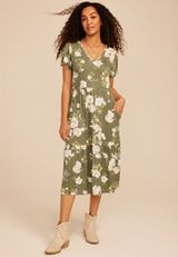 24/7 Floral Tulip Sleeve Midi Dress, C9017, small