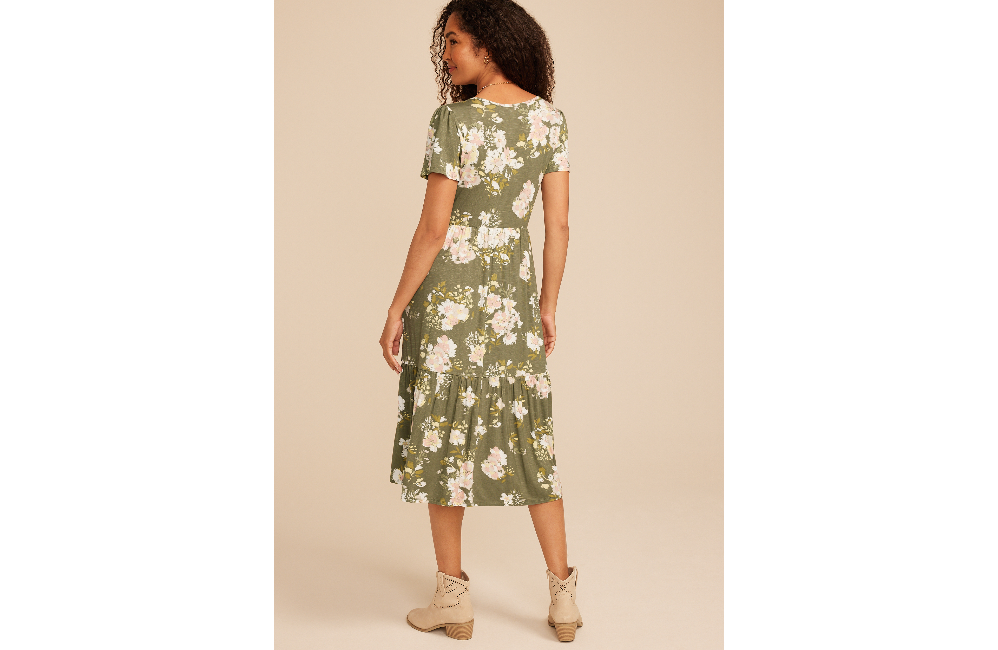 24/7 Floral Tulip Sleeve Midi Dress