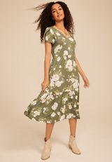 24/7 Floral Tulip Sleeve Midi Dress, C9017, small