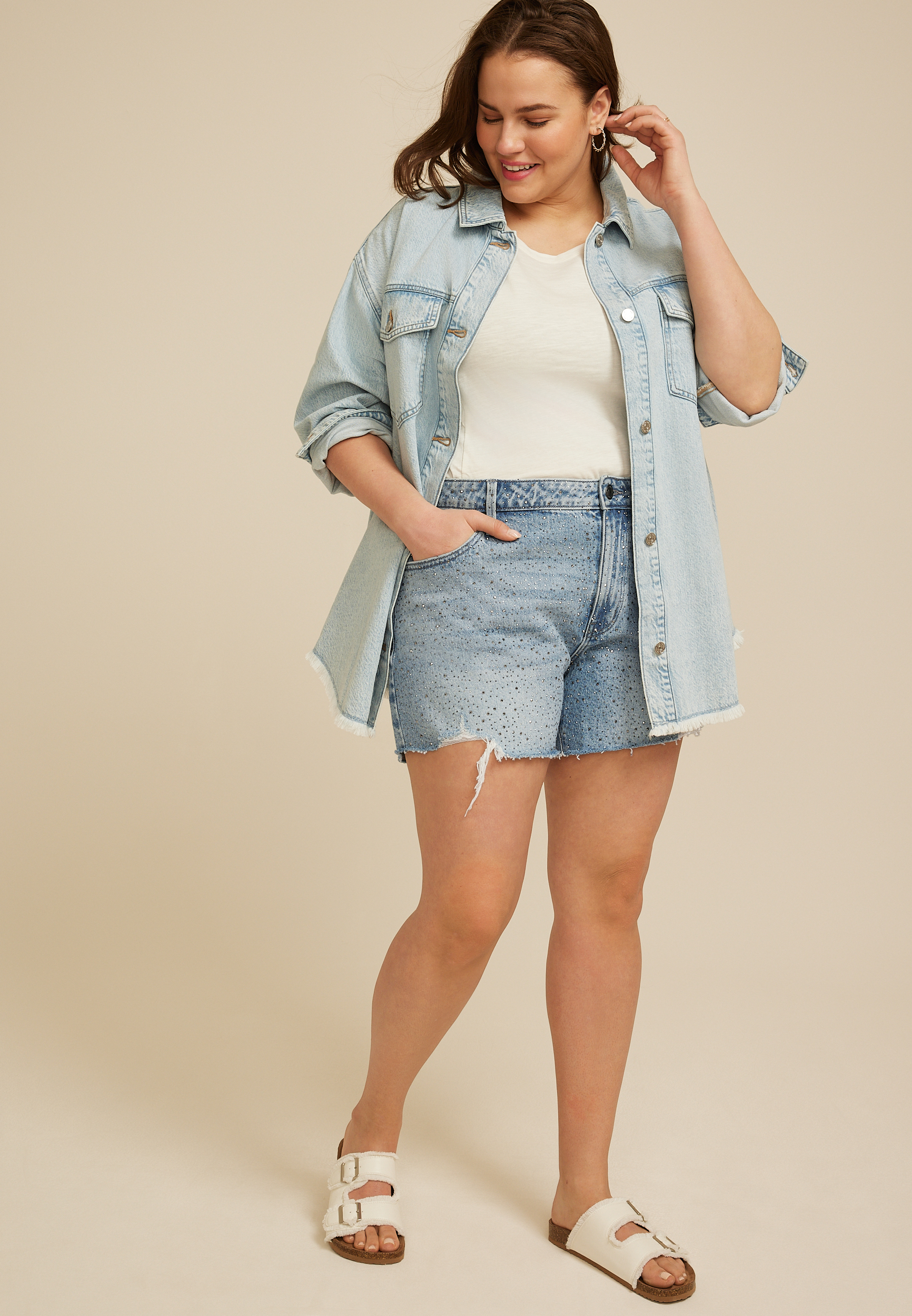 Plus Size m jeans by maurices&trade; Sparkle High Rise 5in Short, C3337, large