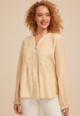 Embroidered Eyelet Trim Button Front Blouse, C211, small
