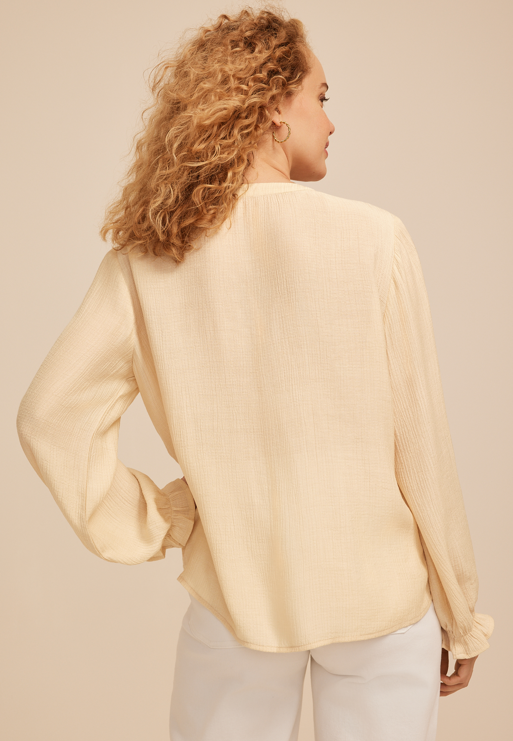 Embroidered Eyelet Trim Button Front Blouse, C211, large