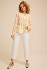 Embroidered Eyelet Trim Button Front Blouse, C211, small