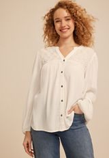 Soutache Yoke Button Front Blouse, C2969, small