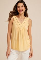 Yellow Crochet V Neck Tank Top, C9196, small