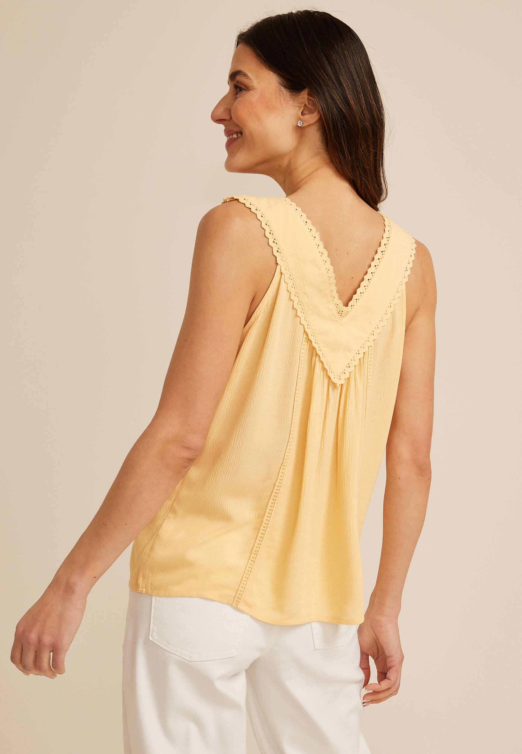Yellow Crochet V Neck Tank Top, C9196, large