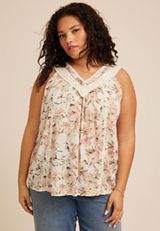 Plus Size Floral Crochet V Neck Tank Top, C1524, small