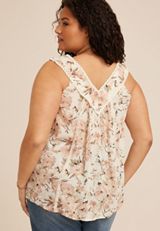 Plus Size Floral Crochet V Neck Tank Top, C1524, small